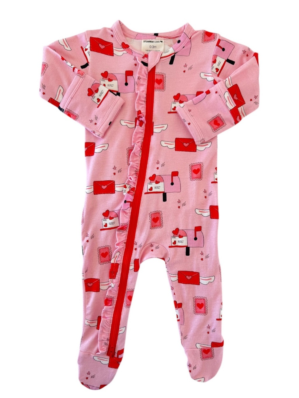 2-Way Ruffle Zip Footie, Love Letters - Picture 3 of 6